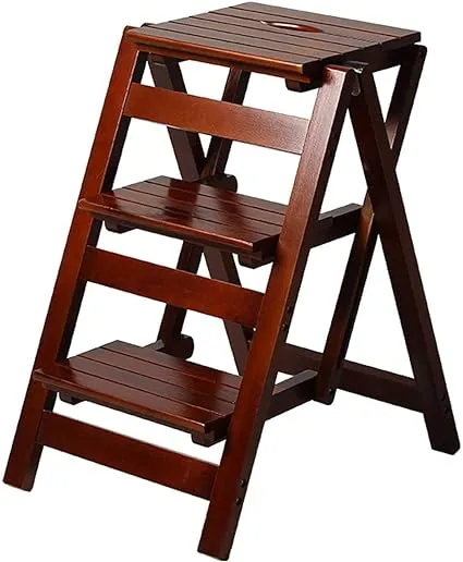 Bidesen 3 Step Stool Wooden Folding Ladder Chair Thickened Library Stair Chair Portable Light Garden Tool Ladder Maximum Load 337bl