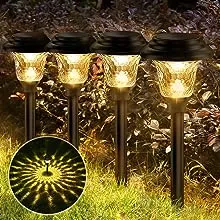 Balhvit Glass Solar Lights Outdoor, 8 Pack Super Bright Solar Pathway Lights, Up to 12 Hrs Long Last Auto On/Off Garden Lights Solar Powered Waterproof, Stainless Steel LED Landscape Lighting for Yard