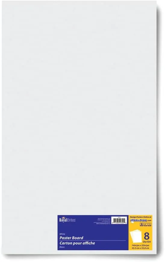 Royal Brites White Poster Board, Medium Size Presentation Board, 14 x 22 Inches (8 Sheet Pack)