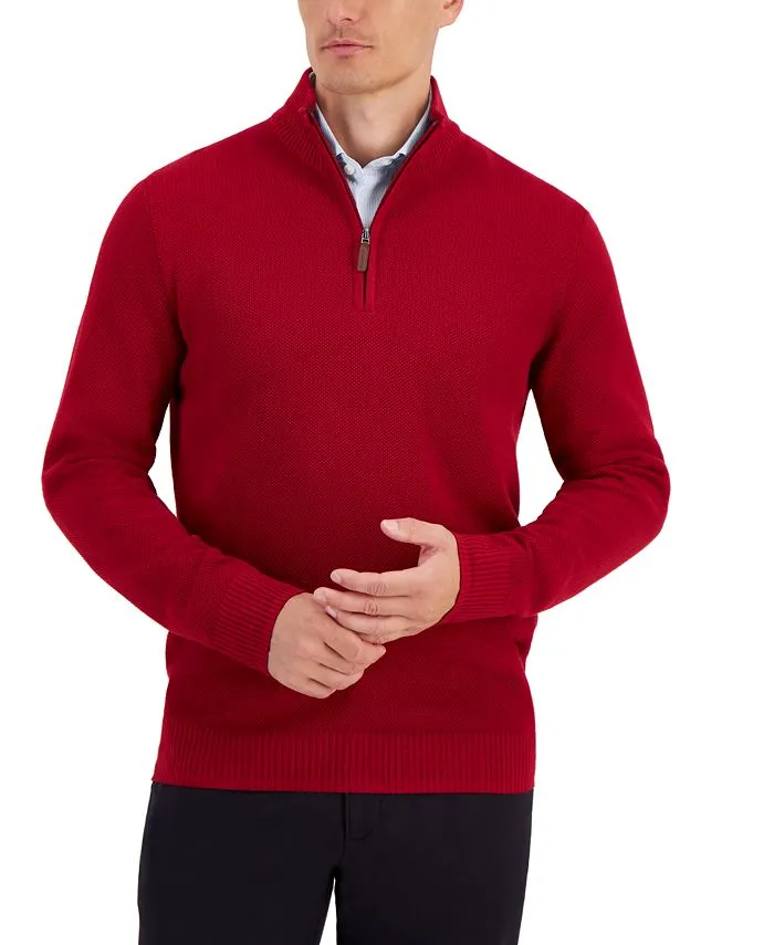 Men's Quarter-Zip Textured Cotton Sweater, Created for Macy's