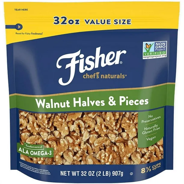 Fisher Chef's Naturals Halves & Pieces Walnut, 16 oz