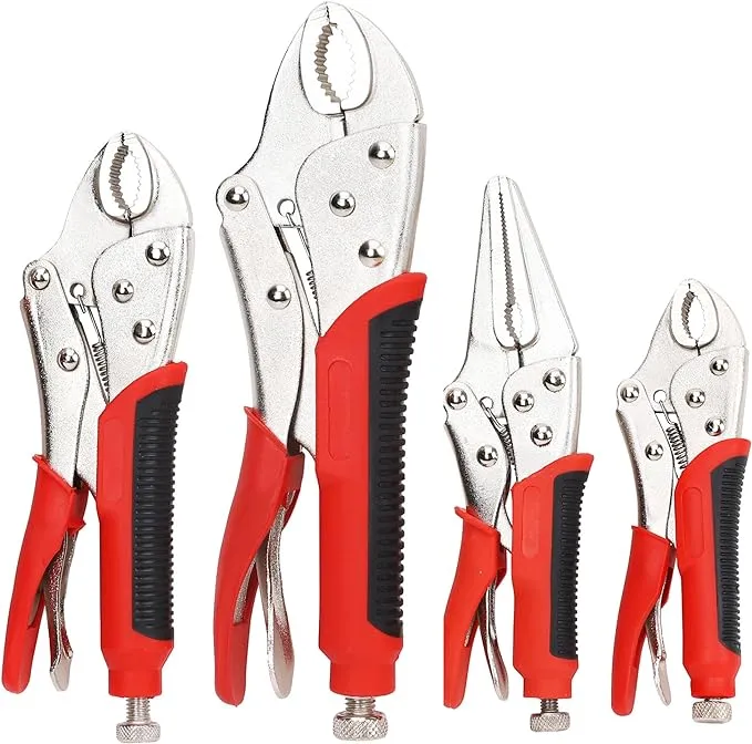 FASTPRO 4-Piece Locking Pliers Set With Heavy Duty Grip, 5", 7" and 10" Curved Jaw Locking Pliers, 6-1/2" Long Nose Locking Pliers Included, Vise Grip Wrench Set