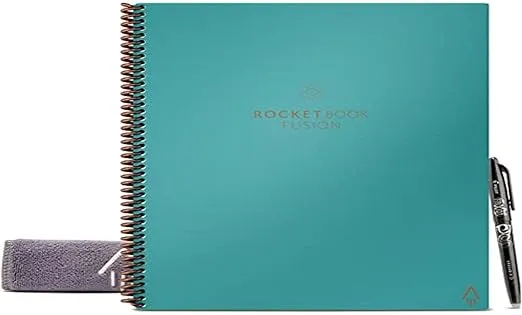 Rocketbook Fusion Smart Reusable Letter Size Notebook, 7-Subject, 8-1/2" x 11", 21 Sheets, Teal