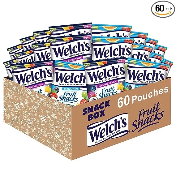 Welch's Fruit Snacks, Mixed Fruit & Superfruit Bulk Variety Pack, Gluten Free, 0.8 oz Individual Single Serve Bags (Pack of 60)