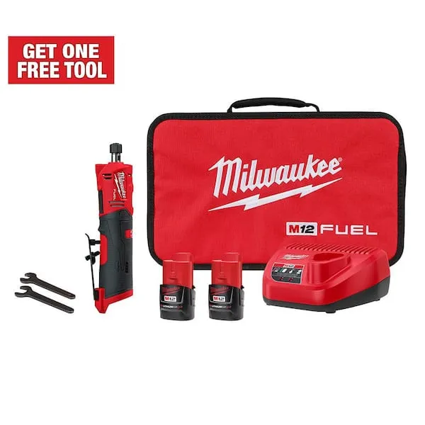 Milwaukee 2486-22 M12 Fuel Straight Die Grinder 2 Battery Kit