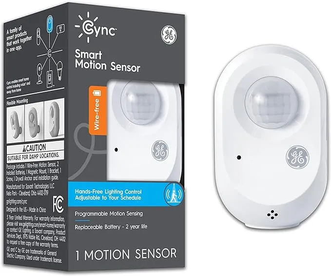 GE CYNC Sensor de movimiento inteligente inalámbrico, alimentado por batería, sensor de movimiento Bluetooth con detección de luz ambiental,