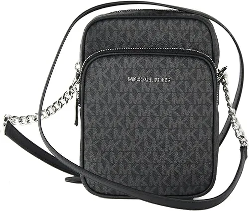 Michael Kors Jet Set Travel Signature PVC Medium Logo Chain Crossbody Flight Bag 