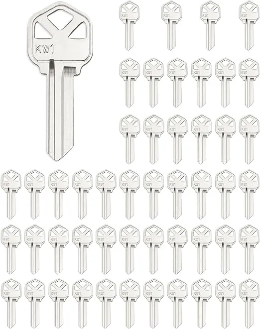 QWORK Blank Key Blanks, Pack of 50 Copper Structures Key for (KW1) Kwikset, New Blank Uncut Metal Key