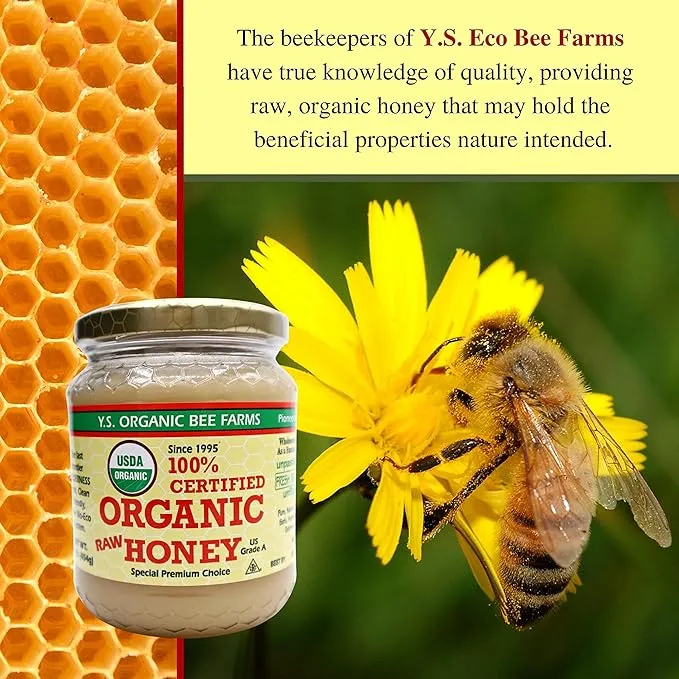 Y.S. Organic Bee Farms 100% Certified Y.S. Organic Raw Honey - Unpasteurized, Unfiltered, Pure Natural Honey - Gluten Free Organic Food Natural Sweetener - 1 Lb Honey Jar with Bonus Key ChainY.S. Organic Bee Farms 100% Certified Y.S. Organic Raw H…