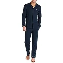 DAVID ARCHY Mens Cotton Sleepwear Pajamas Set Long Sleeve, Button-Down with Pockets, Fly Loungewear for Men Top & Pants Set (S, Black)