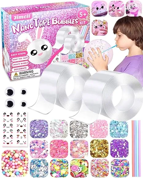 Jimcii Nano Tape Bubble Kit for Kids with Step-by-Step Video Tutorial, Nano Double Sided Adhesive Gel Grip Traceless Tape, Nano Magic Tape Bubbles For Birthday