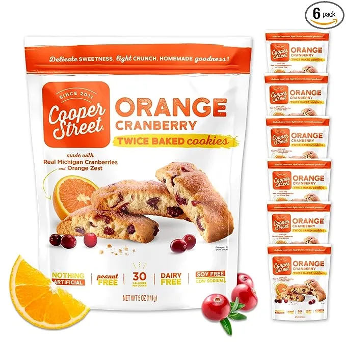 Cooper Street Cookies All Natural Twice Baked Crispy Cookie, Peanut & Dairy Free, Biscotti Style 5oz, Orange Cranberry (Orange Cranberry, 5 Ounce (Pack of 6))Cooper Street Cookies All Natural Twice Baked Crispy…