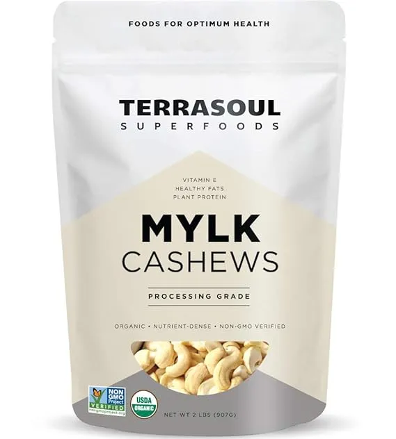 Terrasoul Superfoods Organic Raw Cashews (Mylk Grade), 2 Lbs, Premium Quality for Snacking, Desserts, Cashew Milk and Nut Butter Making