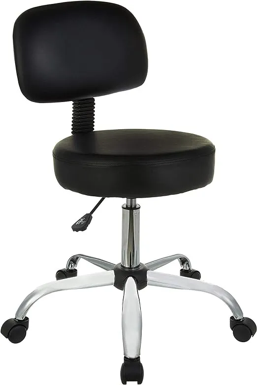 Kaleurrier Rolling Swivel Adjustable Heavy Duty Drafting Stool Chair for Salon,Medical,Office and Home uses,with Wheels and Back (Black)