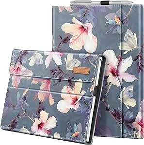 Fintie Case for 12.3 Inch Microsoft Surface Pro 7 Plus, Surface Pro 7, Surface Pro 6, Pro 5, Pro 4, Pro 3 - Portfolio Business Cover with Pocket, Compatible with Type Cover Keyboard, Blooming Hibiscus