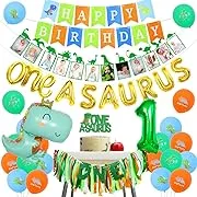 Sursurprise One a Saurus Birthday Decorations, Dinosaur 1st Happy Birthday Party Supplies with Balloons Highchair Banner and Baby Photo Banner, T-Rex Roar Party Decor for Boy One Year Old