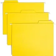 Smead FasTab Hanging File Folder, 1/3-Cut Built-in Tab, Letter Size, Yellow, 20 per Box (64097)