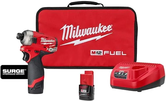 M12 FUEL SURGE 12V Lithium-Ion Brushless Cordless 1/4 in. Hex Impact Driver Compact Kit w/Two 2.0Ah Batteries, Bag