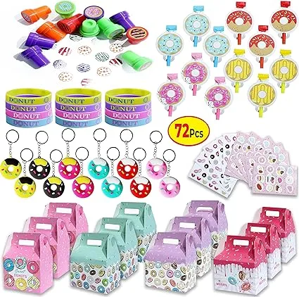 72 Pcs Donut Party Favors Donut Birthday Supplies - 12 Sets of Stampers Keychain