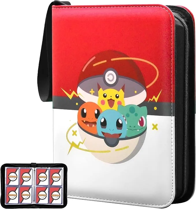 Card Binder for Pokemon Cards, CHELSOND 4-Pocket Portable Card Collector Album Holder Book Fits 400 Cards with 50 Removable Sleeves, Trading Card Binder Display Storage Carrying Case for TCG-White