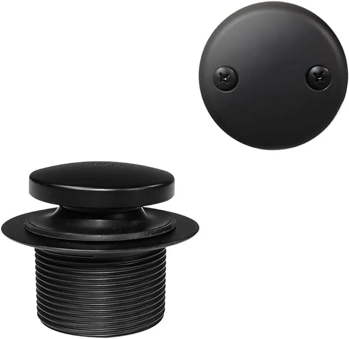 Westbrass R93-2-62 1-1/2" Coarse Thread Tip-Toe Bathtub Drain Trim Set with 2-Hole Overflow Faceplate, Matte Black