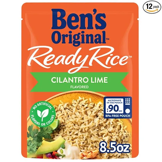 BEN'S ORIGINAL Ready Rice Cilantro Lime Flavored Rice, Easy Dinner Side, 8.5 OZ Pouch (Pack of 12)