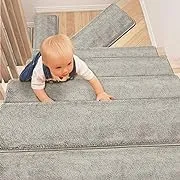 PURE ERA Carpet Stair Treads Ultra Plush Soft Bullnose Indoor Stair Protectors Pet Friendly Non-Slip Skid Resistant Tape Free Washable Reusable(14 Pieces, Cream Gray)