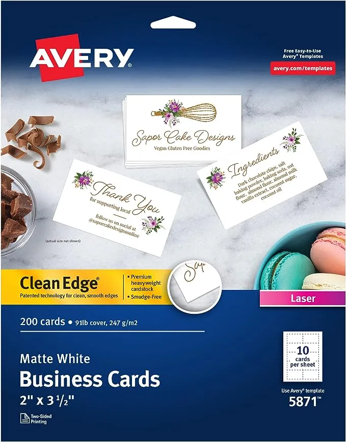 Avery 5871 - Clean Edge Business Cards, Laser, White - 200 Cards