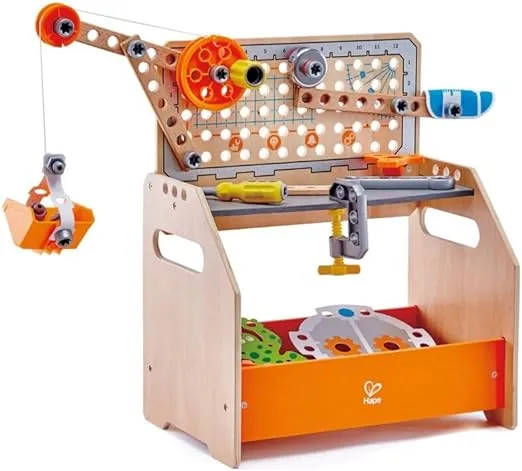 Hape E3028 Junior Inventor Discovery Scientific Workbench, Portable Wooden Workbench - 10 Experiments