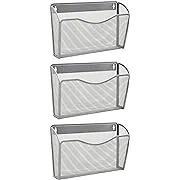 EASEPRES Mesh 3 Pockets Hanging Vertical Wall File Organizer Holder Rack, Silver