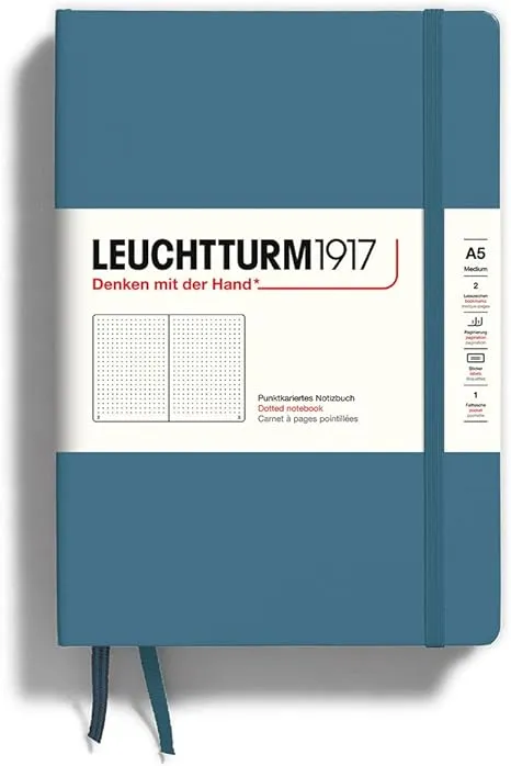 LEUCHTTURM1917 - Notebook Hardcover Medium A5-251 Numbered Pages for Writing and Journaling (Stone Blue, Dotted)