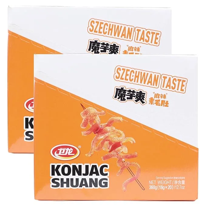 WeiLong Konjac Snack, Spicy Hot Strips, Spicy Snacks Latiao La Tiao, Chinese Snacks Moyushuang, Sichuan Spicy Flavor, 卫龙辣条,魔芋爽(麻辣), 18g*20 Bags,