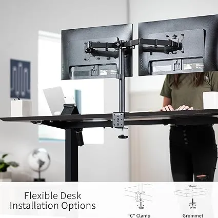 VIVO Black Dual Monitor Desk Mount Adjustable Stand, Fits Screens up to 32&#034;