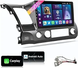 Car Stereo Radio for Honda Civic 2006-2011 with Wireless Carplay Android Auto MirrorLink HiFi/16 EQ,Podofo 10.1 inch HD IPS Touch Screen Bluetooth Car Radio with GPS WiFi AHD Backup Camera Mic