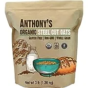 Anthony's Organic Rolled Oats, 3 lb, Gluten Free, Non GMO, Old Fashioned, Whole Grain