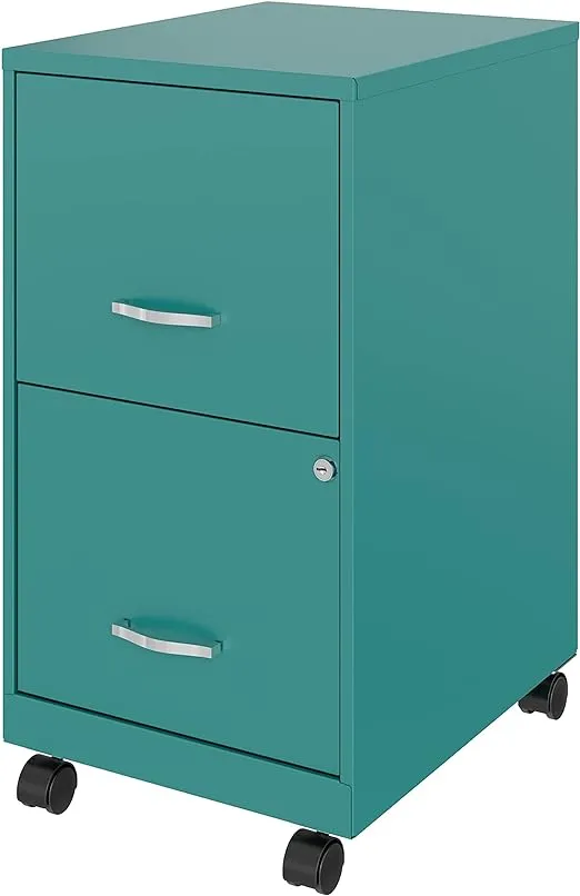 Space Solutions 18" 2 Drawer Mobile Smart Vertical File Cabinet, Teal - Green - Letter