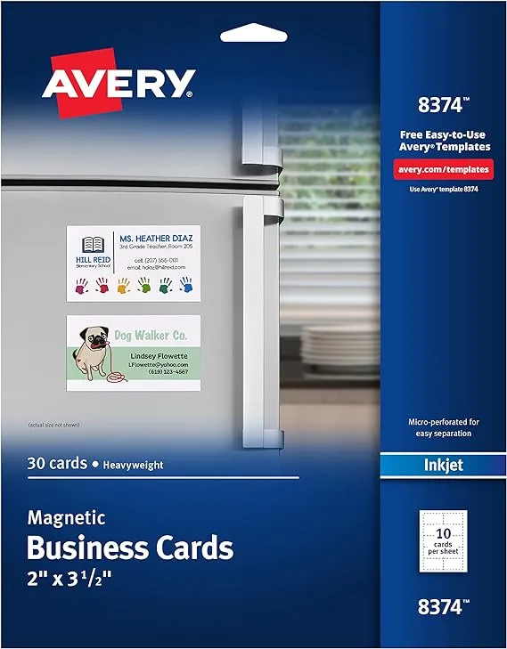 Avery Magnetic Business Cards, 2 x 3 1/2, White, 10/Sheet, 30/Pack