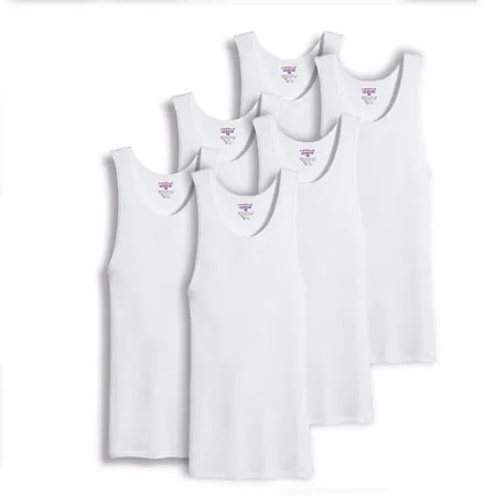 Mens 100% Cotton Tank Top A-Shirt Wife Beater Undershirt Ribbed Black and White 6 Pack