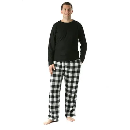 #followme Polar Fleece Pajama Pants Set for Men / Sleepwear / Pjs (Black Top / Red Buffalo Plaid Pant, Large)