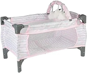 Adora Baby Doll Crib Pink Deluxe Pack N Play 7-Piece Set Fits Dolls Up to 20 inches, Bed/Playpen/Crib, Changing Table, 3 Clou