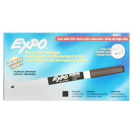 Expo, Low-Odor Dry Erase Markers, Fine Tip, Black, 4-Pack