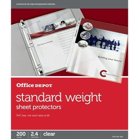 Office Depot Brand Standard Weight Sheet Protectors, 8-1/2" x 11", Clear, Pack of 50