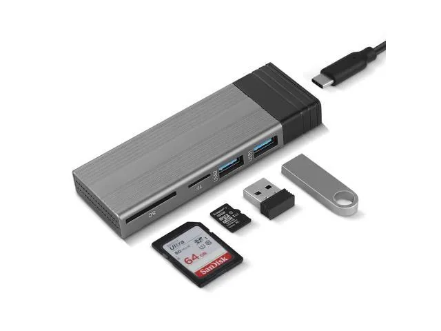 M.2 NVME SATA SSD Enclosure Adapter Tool-Free, RTL9210B Chips, USB C 3.1 Gen 2 10Gbps NVME, 6Gbps SATA PCIe M-Key(B+M Key) with 2 USB Ports, SD/TF.