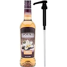 Upouria French Vanilla Coffee Syrup Flavoring, 100% Vegan, Gluten Free, Kosher, 750 ml Bottle - Coffee Syrup Pump Included