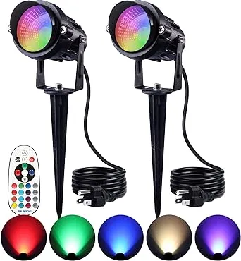 SUNVIE Christmas Spotlight 12W RGB Spot Lights 120V LED Color Changing Landscape Lights with Remote Control Waterproof Landscape Spotlights with Plug for Yard Path Tree Garden Decorative, 2 Pack