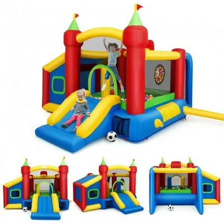 Inflatable Bounce House with Slide, Jumping Castle with Blower and Ball Pit House, Two Dart Target Game