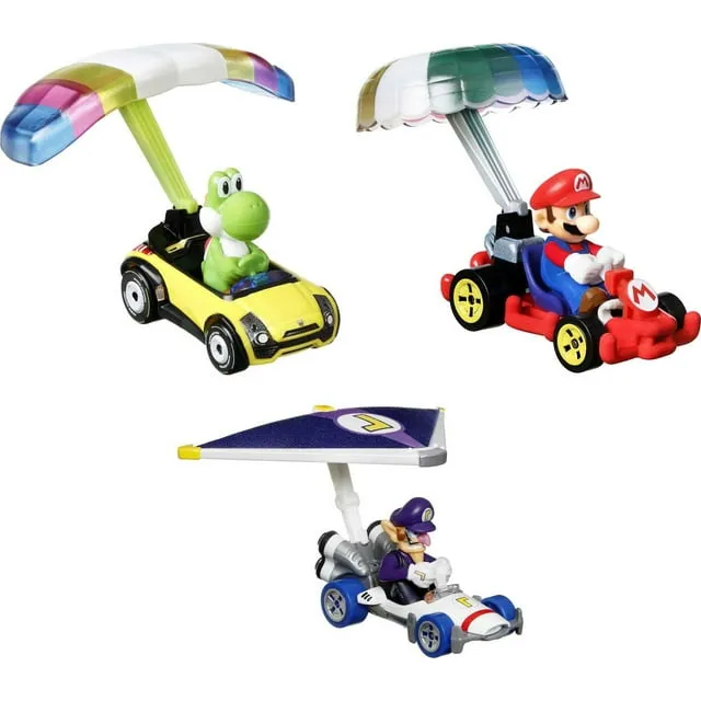 Mattel 2020 Hot Wheels 3 Pack Mario Kart Glider Yoshi Waluigi Mario A2