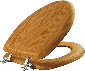 MAYFAIR 19601CP 378 Toilet Seat with Chrome Hinges, ELONGATED, Natural Oak Veneer