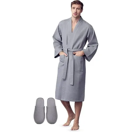 Alpine Swiss Mens Luxury Waffle Knit Cotton Bathrobe Shawl Collar Hotel Spa Robe ...