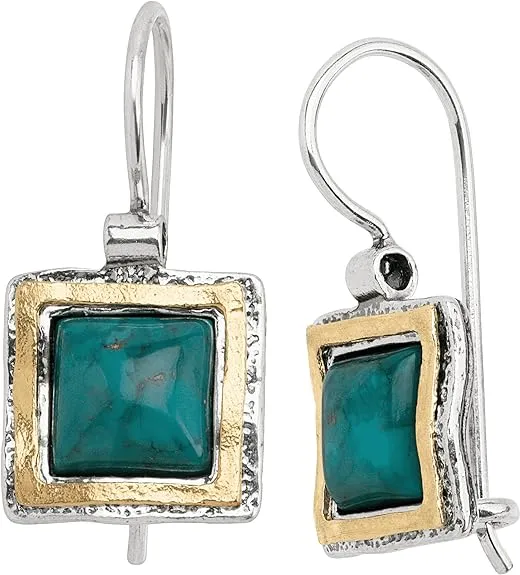 Silpada 'Emerald Lake' Compressed Turquoise Drop Earrings in Sterling Silver & 14K Gold Plate